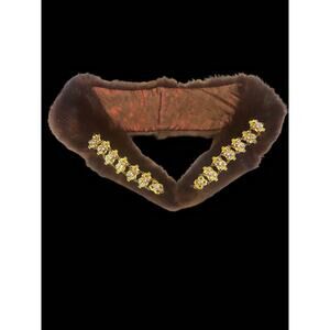 Vintage Brown Mink Fur Collar Gold and Crystal Chain Embellishment Statement